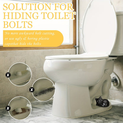 Two-Piece Black Cat Ceramic Toilet Bolt Cap Set for Decorative Bathroom Screw and Hardware Covers