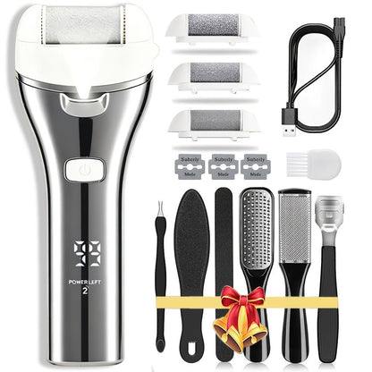 14-in-1 Rechargeable Electric Foot File Kit with Three Roller Heads and Three Color Options