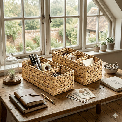Water Hyacinth Storage Baskets with Seagrass and Paper Rope Options in 2- or 4-Pack Cube Sizes
