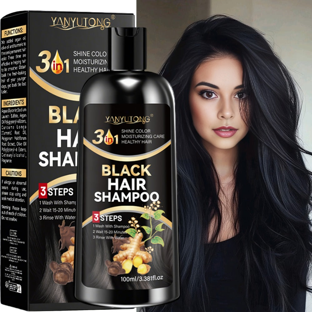 Hair Dye Shampoo, YANYUTONG 100ml Black 3-in-1 Bottle with Three-Step Package Directions for Home Use