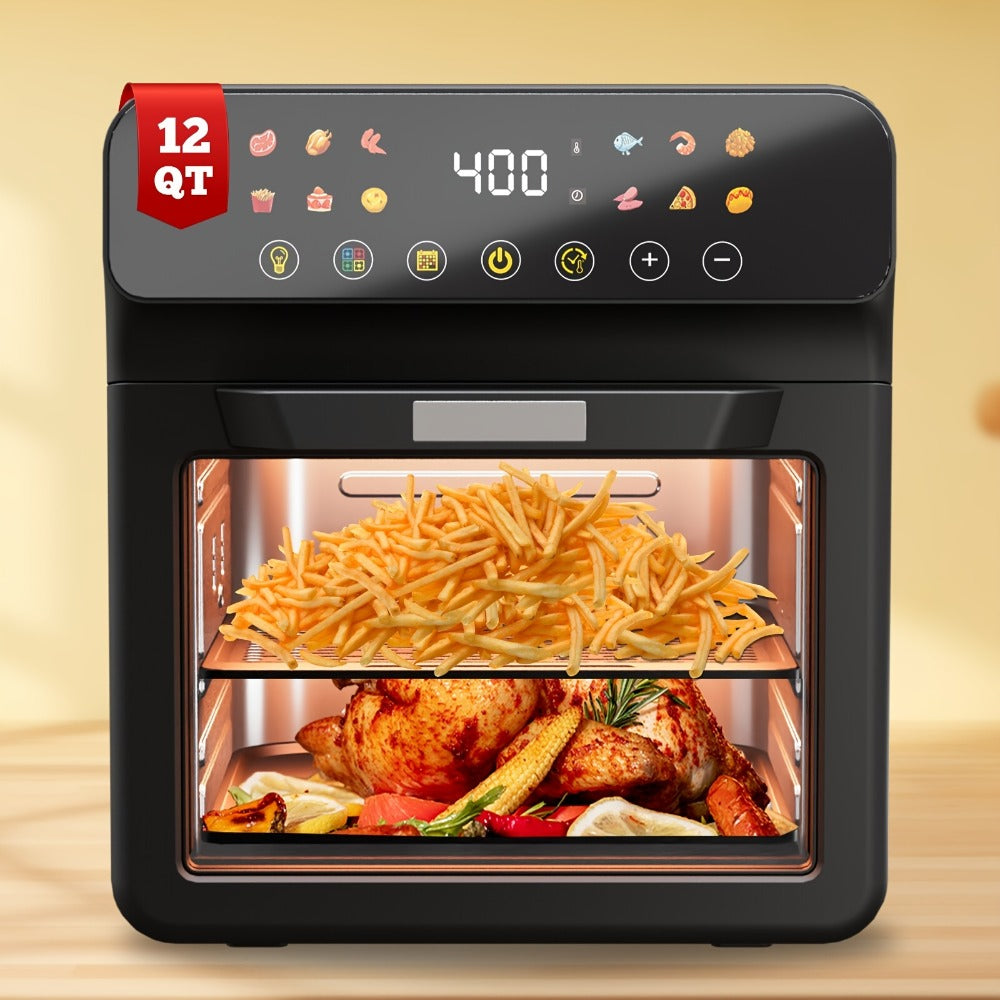 12-Quart Countertop Air Fryer Oven with Viewing Window, Interior Light and White or Black Finish