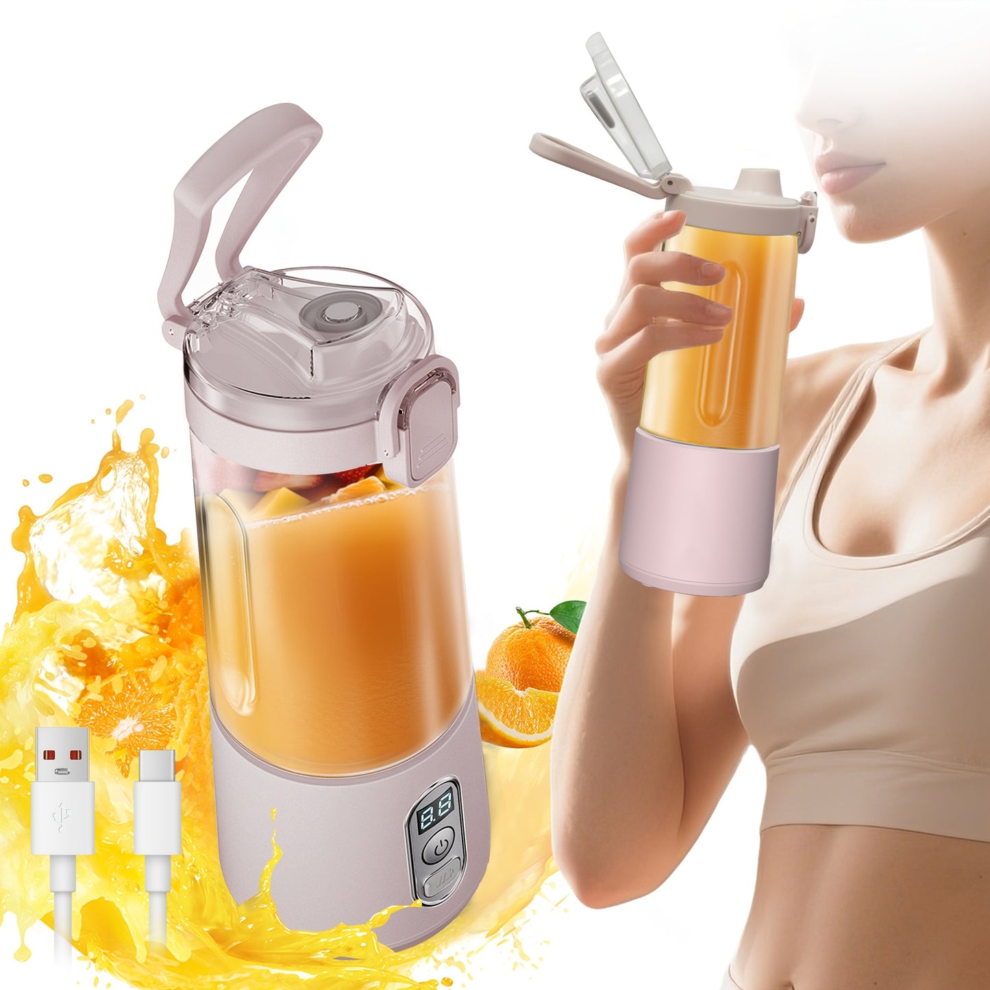 Portable Blender with Clear Cylindrical Cup, Digital Timer Display, Flip-Up Handle and Three Color Options
