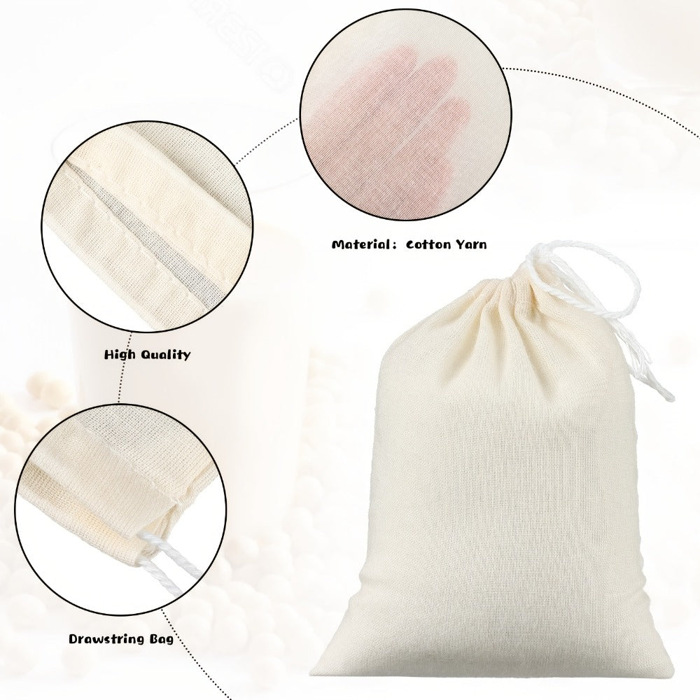 Cheesecloth Bags for Straining 100 Pack – Reusable Muslin Tea Filter Bags for Cold Brew, Milk Tea, Nut Milk & Cooking, 4x6 Inch Drawstring Cotton Bags, Food-Grade Unbleached