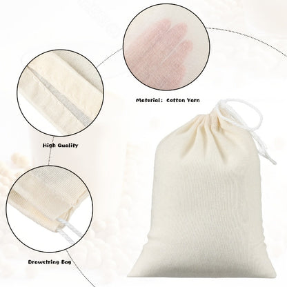 Cheesecloth Bags for Straining 100 Pack – Reusable Muslin Tea Filter Bags for Cold Brew, Milk Tea, Nut Milk & Cooking, 4x6 Inch Drawstring Cotton Bags, Food-Grade Unbleached