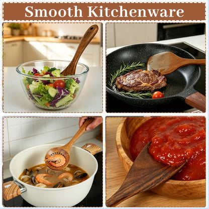 Wooden Kitchen Utensils Set 3/5/7Pcs – Natural Wood Spoons, Spurtle, Ladle & Wok Spatulas for Non-Stick Pans | Heat Resistant, Ergonomic Handle, Easy to Clean