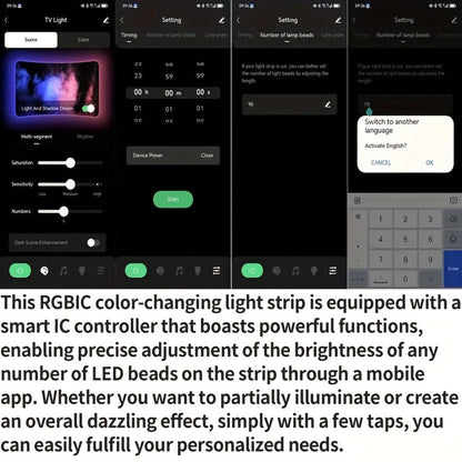 RGB TV Backlight LED Strip Kit, 149.61 Inches with Top-Mounted Screen Sensor, Control Module and App Interface