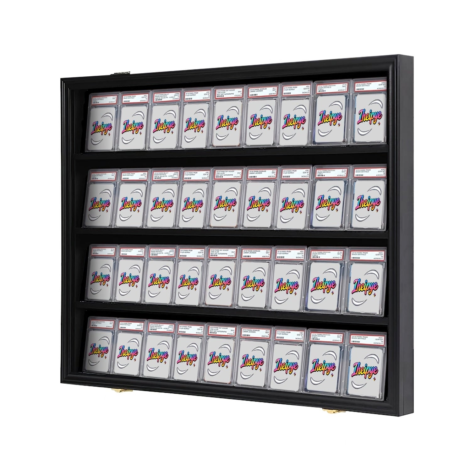 Black 36-Slot Wall Display Frame for Graded Sports Cards with Two Locks and One-, Two- or Three-Case Options