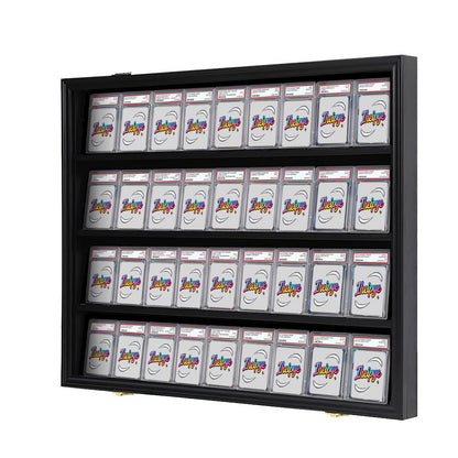 Black 36-Slot Wall Display Frame for Graded Sports Cards with Two Locks and One-, Two- or Three-Case Options