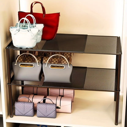Expandable Storage Rack with Retractable Metal Shelf, Stackable Layout and Black Black Version