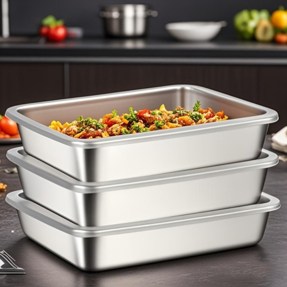 Food Storage Containers Five-Piece Square Stainless Steel Set with Flip-Top Lids and Stackable Design