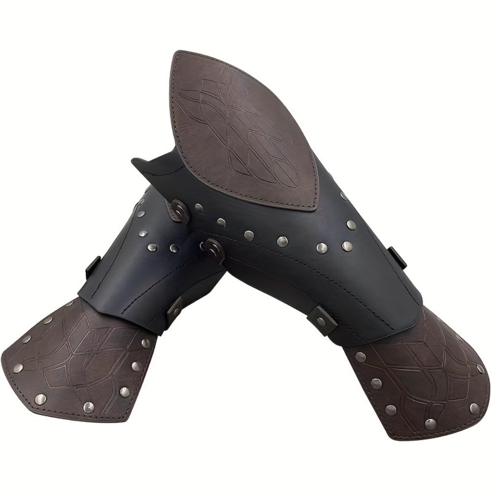 Costume Accessories 2-Piece Embossed Faux Leather Arm Guards with Buckle Straps in Black for Themed Events