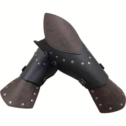 Costume Accessories 2-Piece Embossed Faux Leather Arm Guards with Buckle Straps in Black for Themed Events