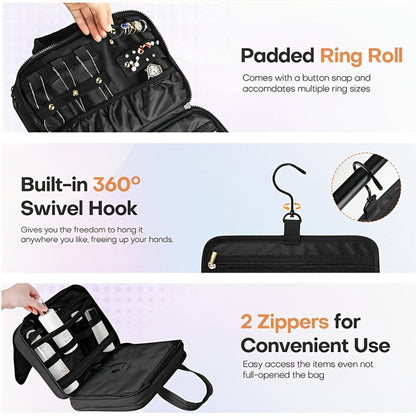 Hanging Travel Toiletry Bag Large Capacity for Full-Size Products Waterproof Cosmetic Organizer with Hook — Bathroom Makeup Travel Bag for Women Pink Beige Black
