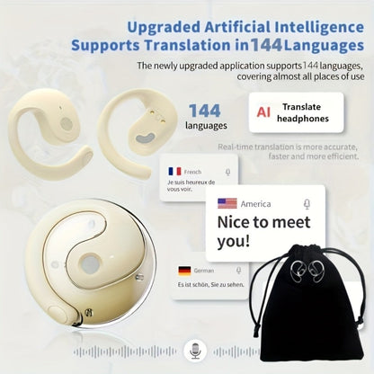 144-Language AI Real-Time Translation Earbuds, Two-Way Interpreter Earphones USB & Battery Rechargeable with Carrying Pouch, for Travel Business Shopping Learning Language Study
