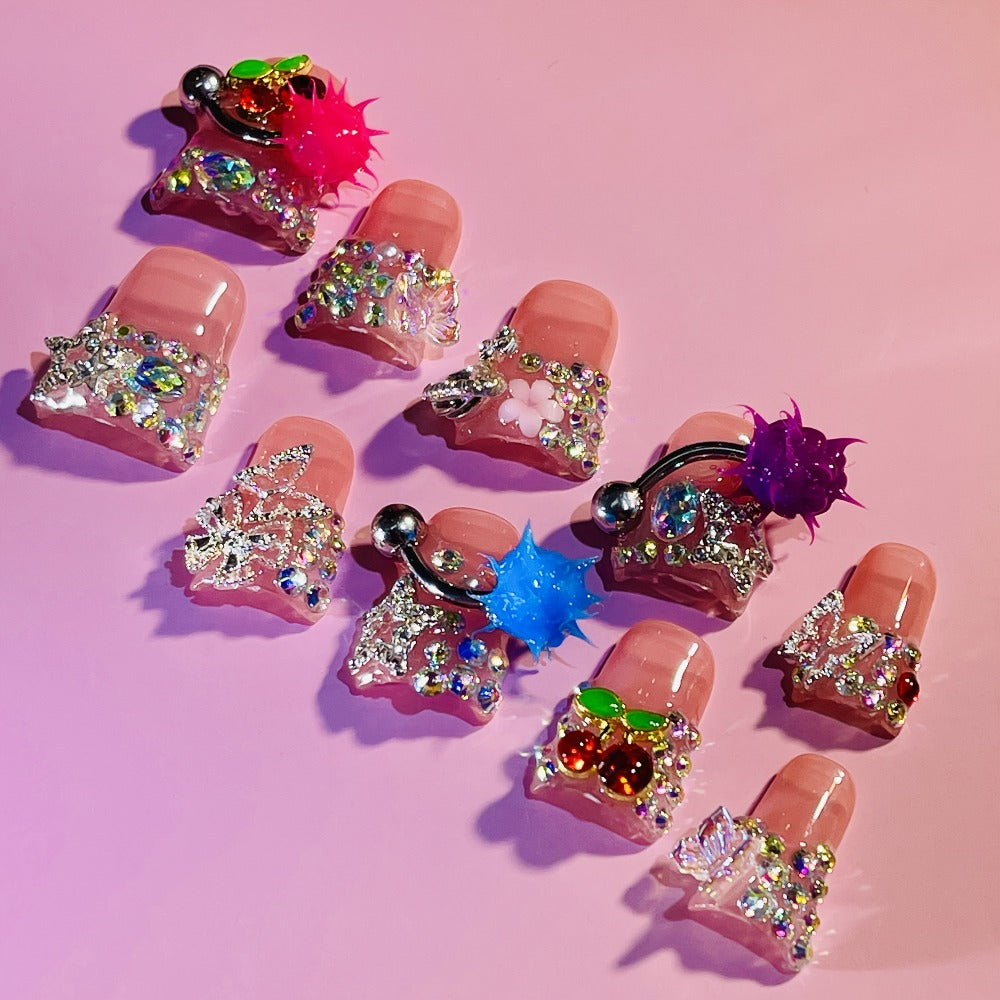 Press On Nails Colorful Handmade Duck-Tip Set in S, M and L Sizes with Glue-On Application