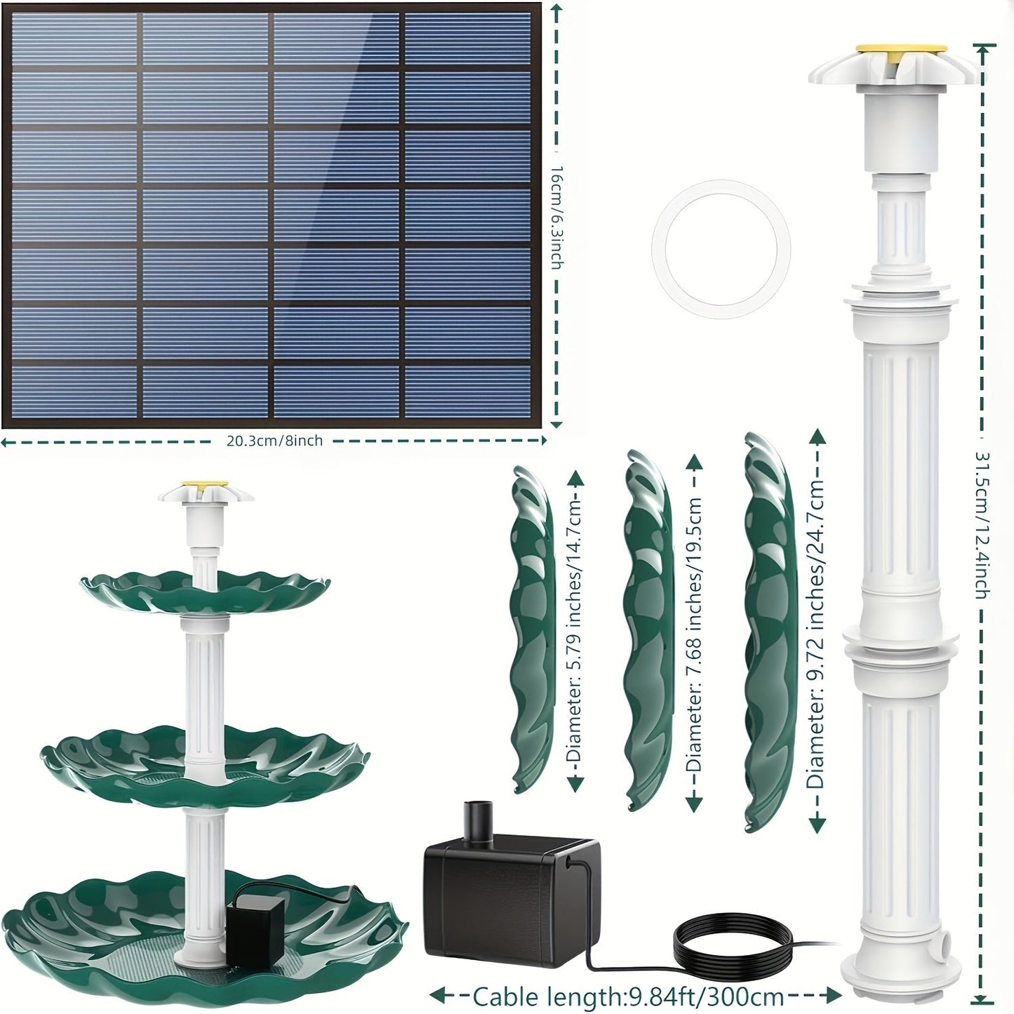 Three-Tier Solar Bird Bath Fountain for Outdoor Garden and Courtyard Decor in Two Colors for Outdoor Use