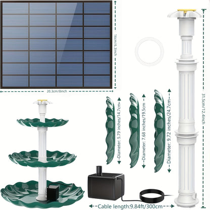 Three-Tier Solar Bird Bath Fountain for Outdoor Garden and Courtyard Decor in Two Colors for Outdoor Use