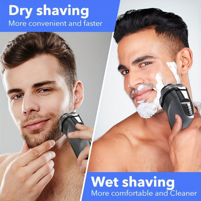Electric Shaver 3D Floating Rotary Head with Pop-Up Trimmer, LCD Display and 1-Hour Fast Charge for Wet/Dry Use