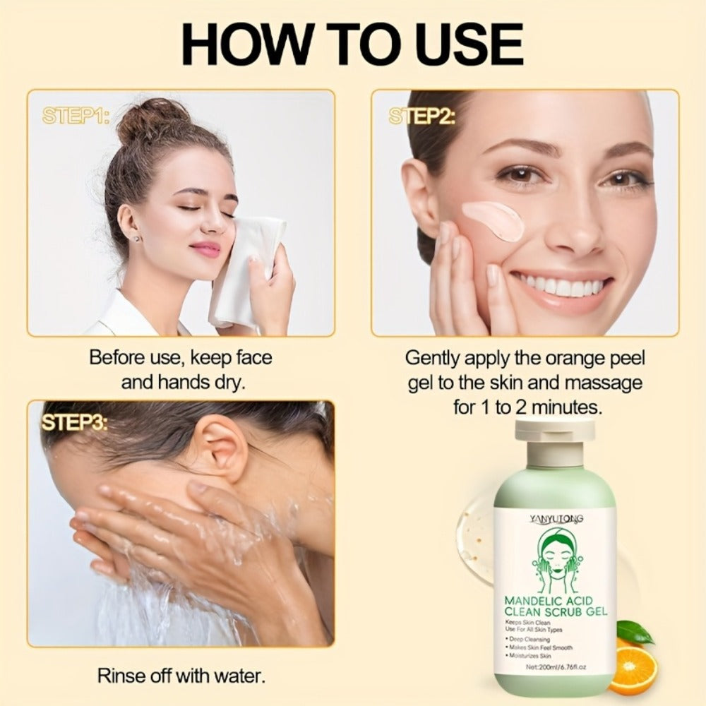 Mandelic Acid Facial Exfoliating Gel in a 200ml Green Pump Bottle for Face and Body Rinse-Off Use
