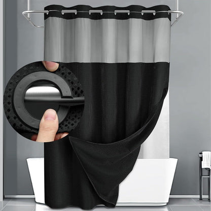 Hookless Waffle Shower Curtain with Snap-In Liner, Sheer Top Window, Four Colors and 74 x 71-Inch Size