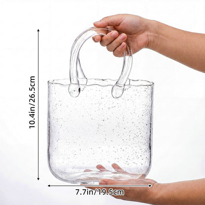 Clear Bubble Glass Purse Vase with Handbag Handles, 1- or 2-Piece Set and 10.4-Inch Height