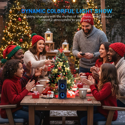 Portable Bluetooth Speaker with Dual Subwoofers, Color Lights, TWS, FM, USB, AUX, TF and Mic Input