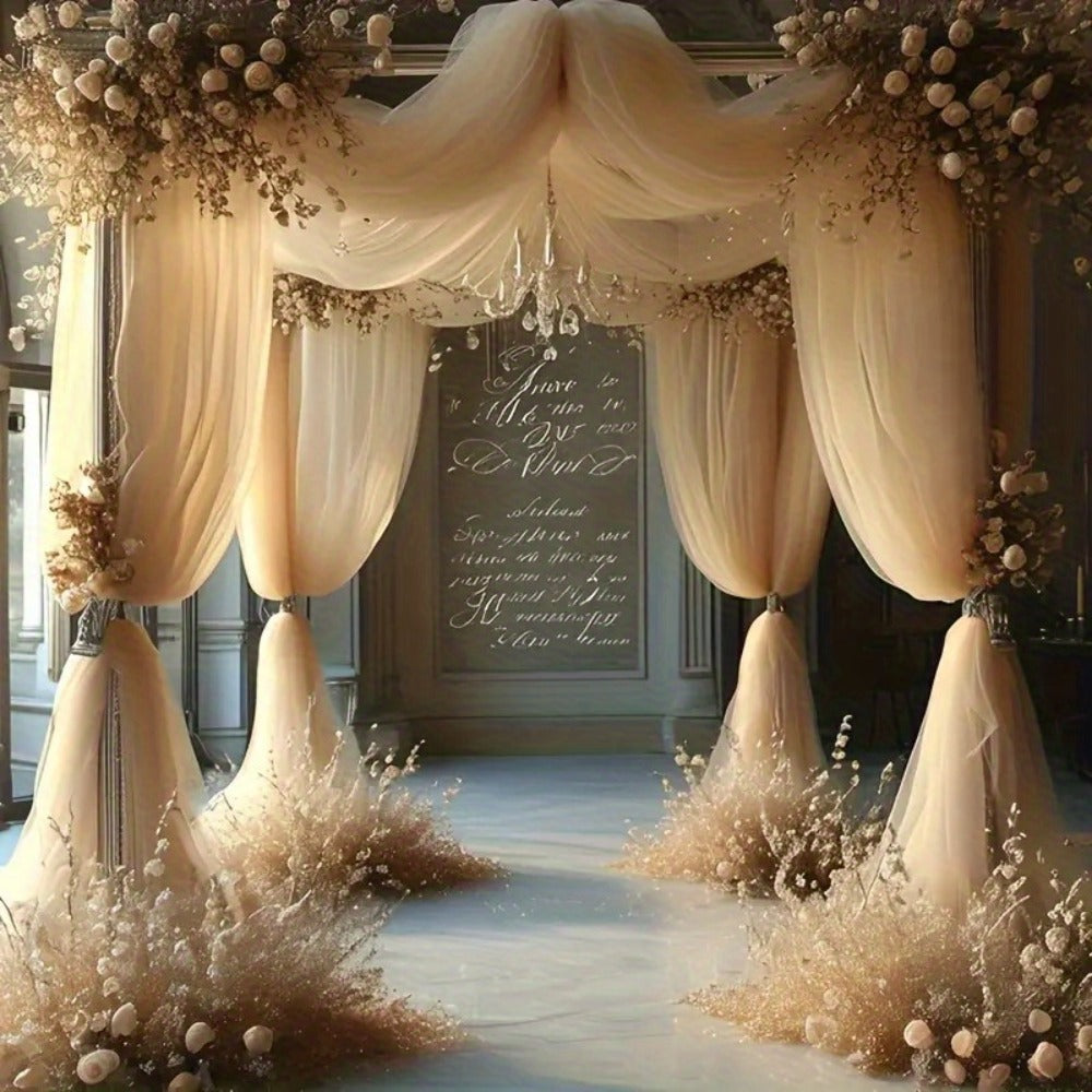 Six-Roll Polyester Tulle Fabric Set, 29.9 x 197.6 Inches per Roll, in White or Champagne Color Options