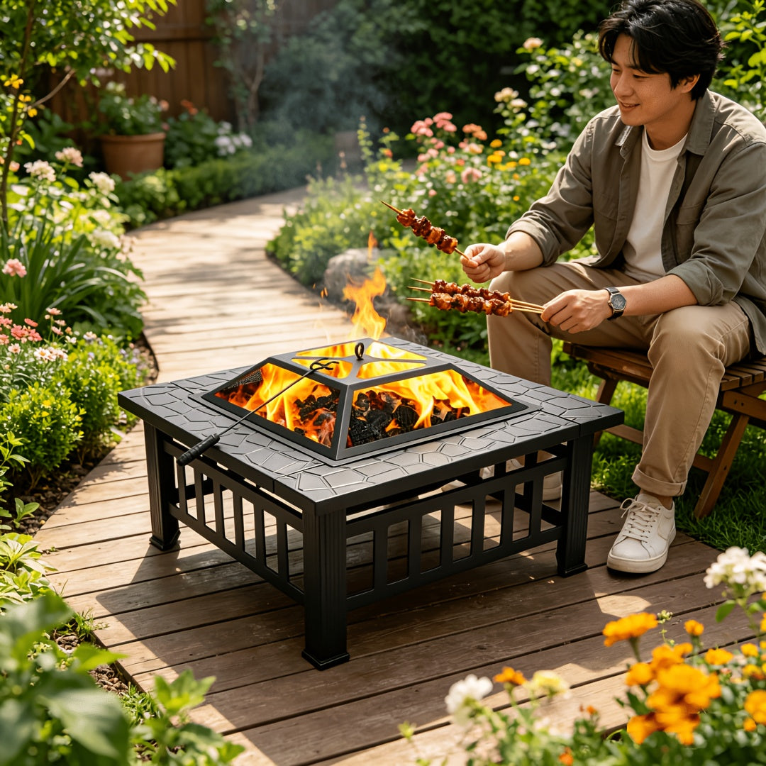 Wood Burning Fire Pit Portable Outdoor Metal Bowl Fire Pit for Backyard BBQ Camping Patio Parties Black