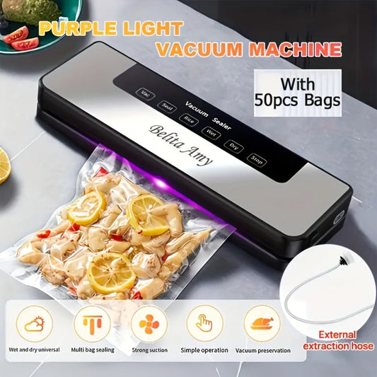Vacuum Sealer Machine 65KPA – 6-in-1 Automatic Food Sealer with 50 Bags, Dry Moist Modes, Sous Vide Compatible, Food Preservation System for Home Kitchen, Easy Clean