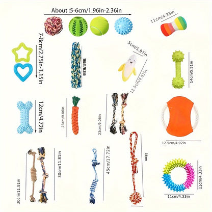 Dog Toys 6 or 12-Piece Interactive Assorted Set with Rope Knots, Squeaker Balls and Chew Toys for All Breeds