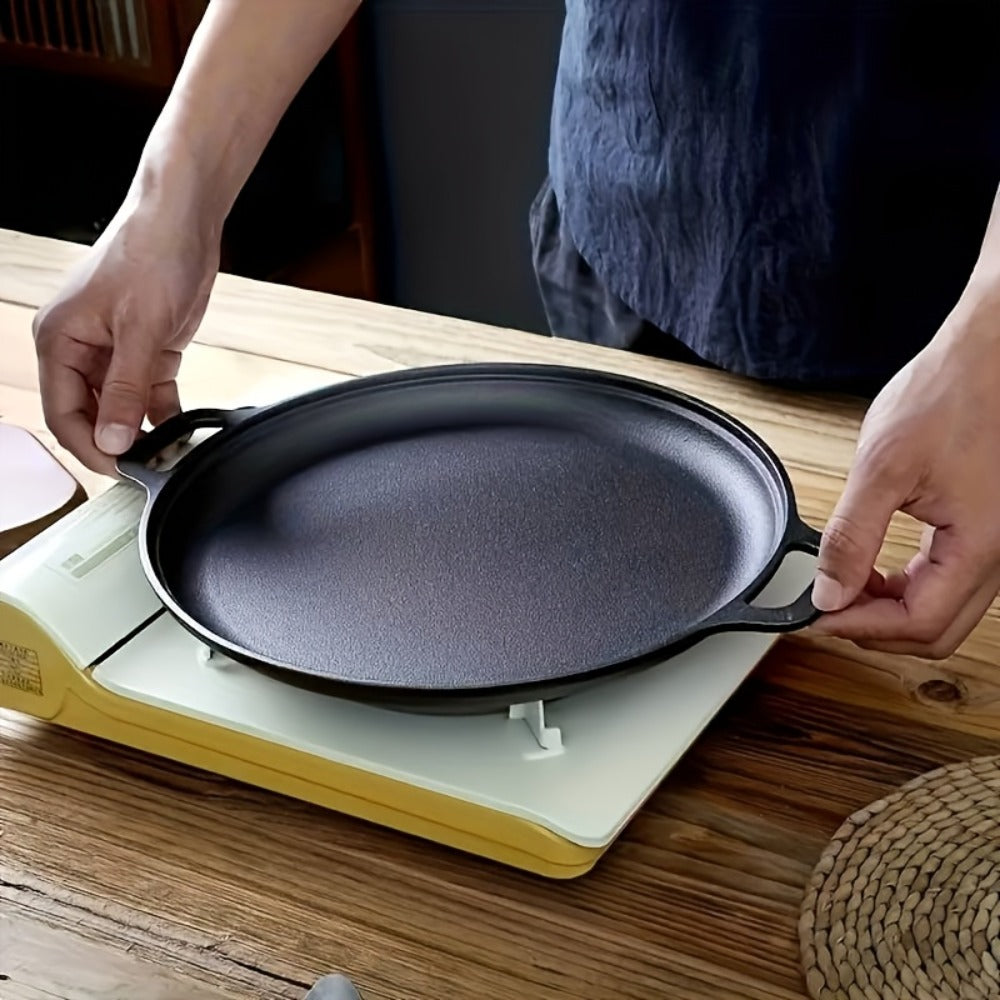 32cm Cast Iron Skillet with Dual Loop Handles and Shallow Round Profile for Gas, Induction, Oven or Campfire
