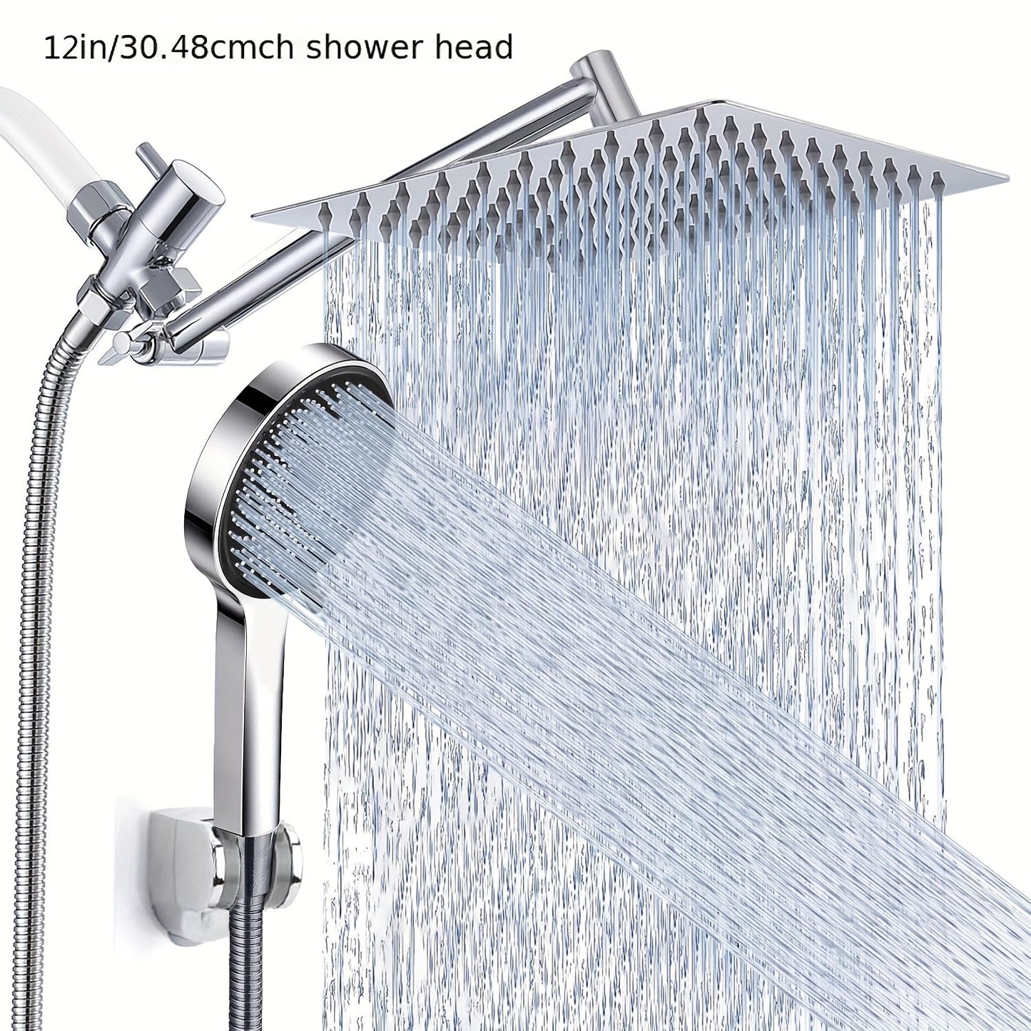 High-Pressure Handheld Rainfall Shower Head Combo with 11-Inch Extension Arm and Six Size-Finish Options