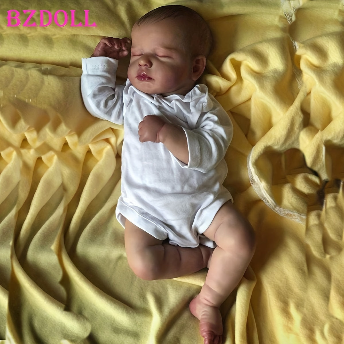 Sleeping 20-Inch Baby Doll with Cloth Body, White Long-Sleeve Outfit and 50 cm Size Label for Display