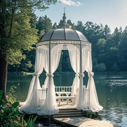 Four-Piece White Sheer Outdoor Curtain Set with Rod-Pocket Top and 152 x 304 cm Panel Size