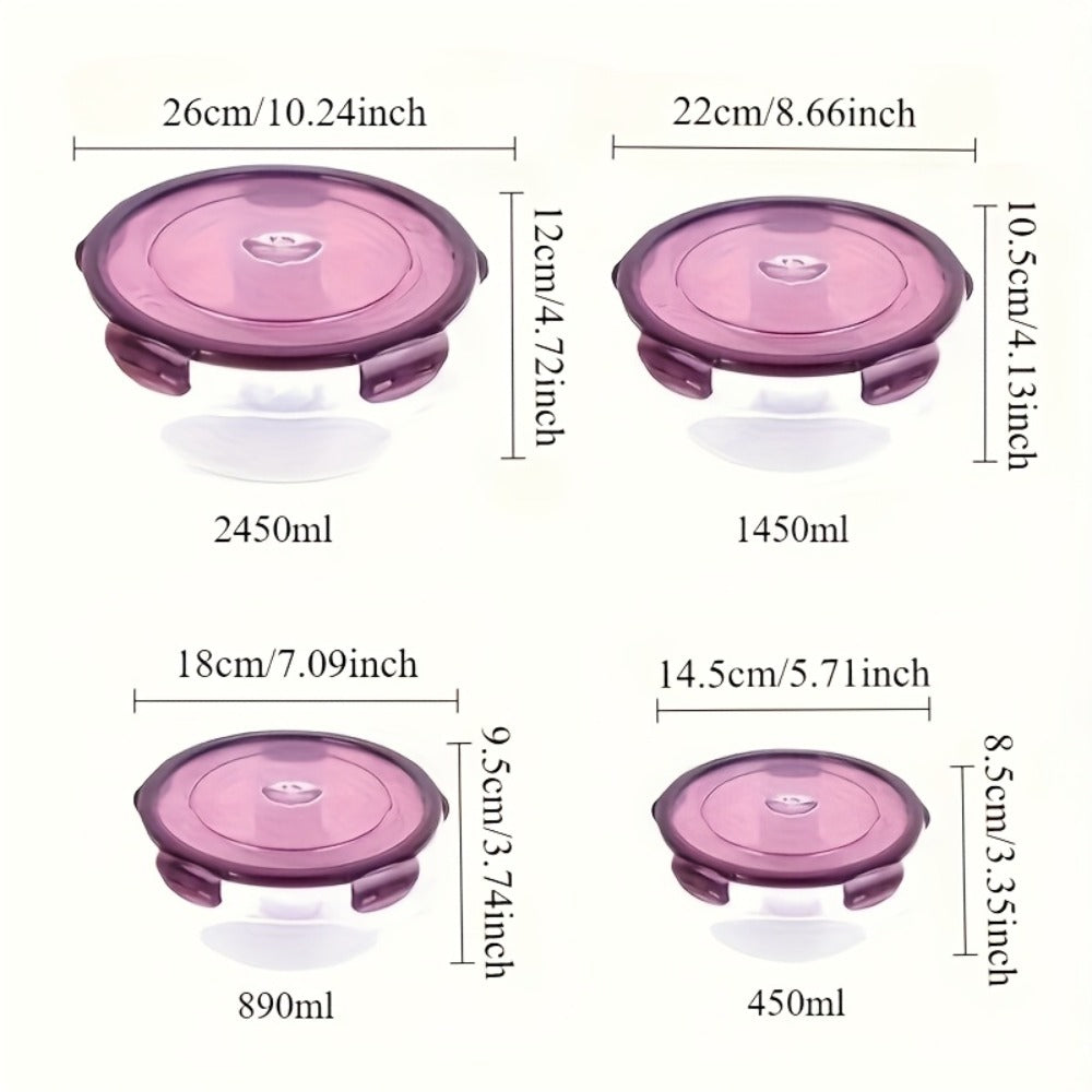 Food Storage Container Refrigerator Set with Three or Four Round Boxes, Flip Lids and Nested Capacities