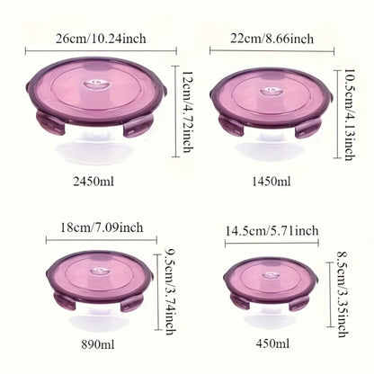 Food Storage Container Refrigerator Set with Three or Four Round Boxes, Flip Lids and Nested Capacities