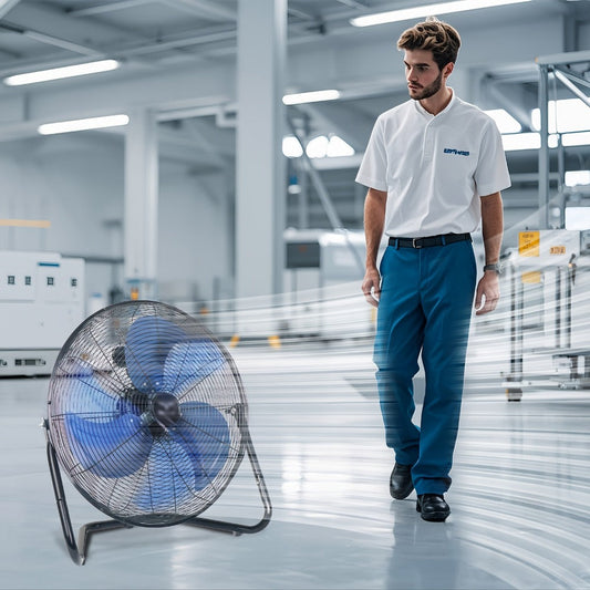 Industrial Floor Fan High Velocity 9 & 20 Inch – Metal Construction & Blades, 3-Speed Heavy Duty Fan for Industrial, Commercial & Garage Use | Silver, Black & Blue