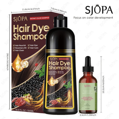 Hair Dye Coloring Shampoo 5-in-1 Upgraded with Hibiscus Oil, Squalane & Glycerin - Quick Color & Nourishing, Gentle Skin-Safe Formula, 12 Shades for Women & Men, Extra Large 500ml / 16.91oz