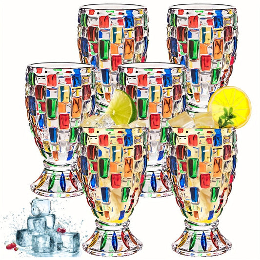 Colorful Geometric Rim Drinking Glasses Set – Shatterproof Wine Glasses for Champagne, Iced Tea & Cocktails – Dishwasher Safe – Perfect Gift for Christmas, Valentine's Day & Parties – 2pcs or 6pcs