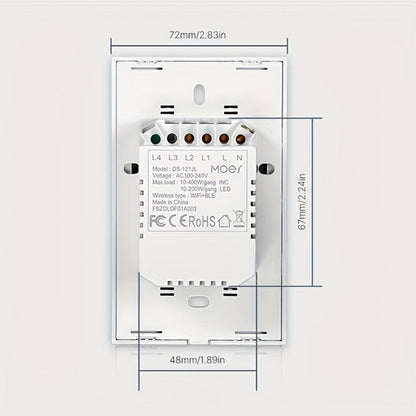 White WiFi Touch Wall Switch with One-, Two- or Three-Gang Options, 2.4GHz App Control and Dual Wiring Support