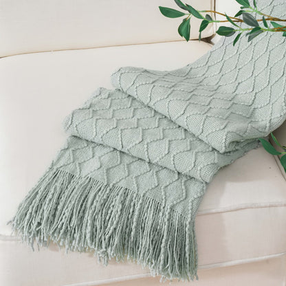50 x 60-Inch Throw Blanket with Raised Geometric Texture, Tassel Fringe and Six Solid Color Options