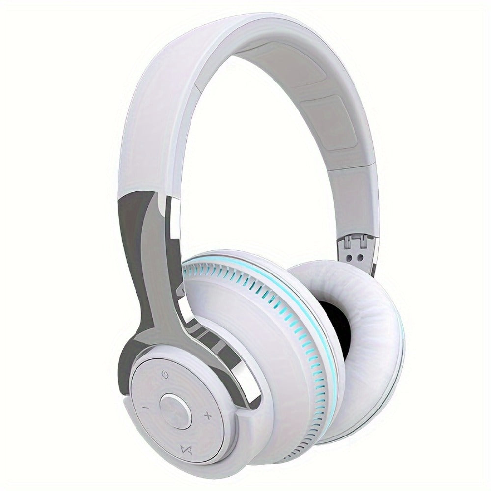 FM Radio TF Card Over-Ear Wireless Headphones Bluetooth, 24H Playtime, Built-in Mic, LED Light, AUX 3.5mm Wired Mode, Soft Earpads, Foldable Headset for Travel Home Office iOS Android