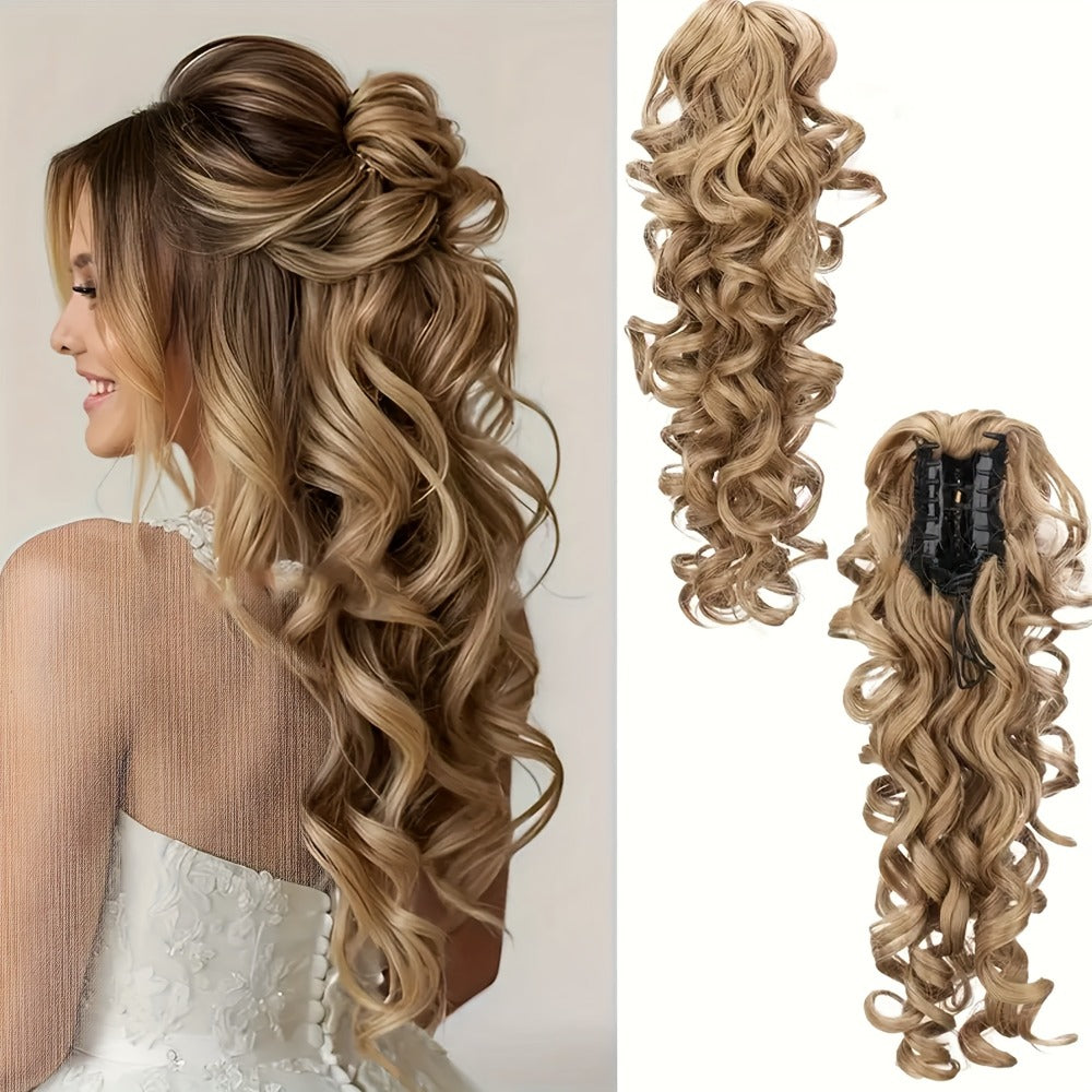 16-Inch Curly Claw Clip Ponytail Extension in Five Brown, Golden and Light Gray Color Options