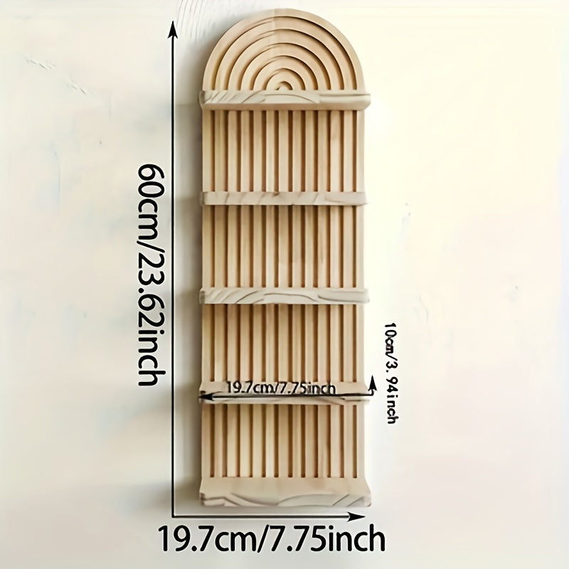 Oval Wood Wall Shelf with Arched Slat Frame, Horizontal Display Tiers and Three- or Five-Tier Options