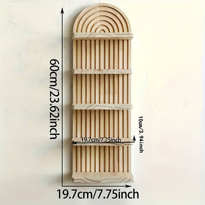 Oval Wood Wall Shelf with Arched Slat Frame, Horizontal Display Tiers and Three- or Five-Tier Options