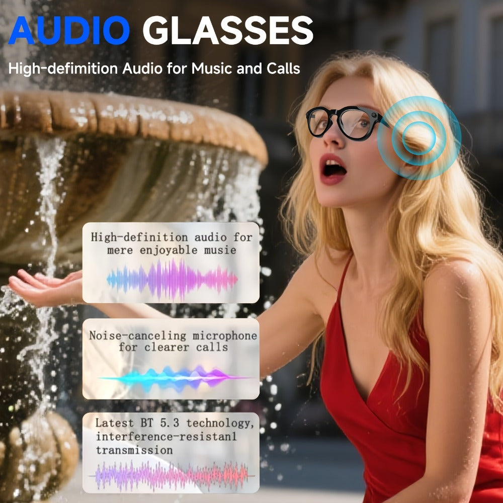 AI Smart Glasses with 4K Camera & Real-Time Translation – Object Recognition Open-Ear Dual Speaker | Touch Control | Ultra-Light Frame | 8hrs Battery USB-C | Hands-Free Travel Work Outdoor | Tech Gift