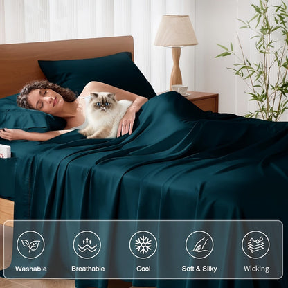 Four-Piece Rayon-from-Bamboo Sheet Set in 12 Solid Colors for Twin, Full, Queen or King Beds