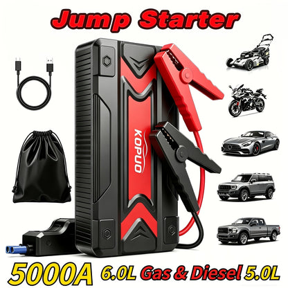 Car Jump Starter Power Bank 3-in-1 12V Battery Booster Charger LED Flashlight SOS for Cars Motorcycles SUVs Compact Emergency Starter Dead Battery in Seconds