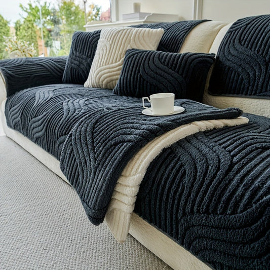Sofa Cover Wave-Texture Plush Panels for 2 to Large 4-Seater Sofas, Armrest or Pillowcase Options