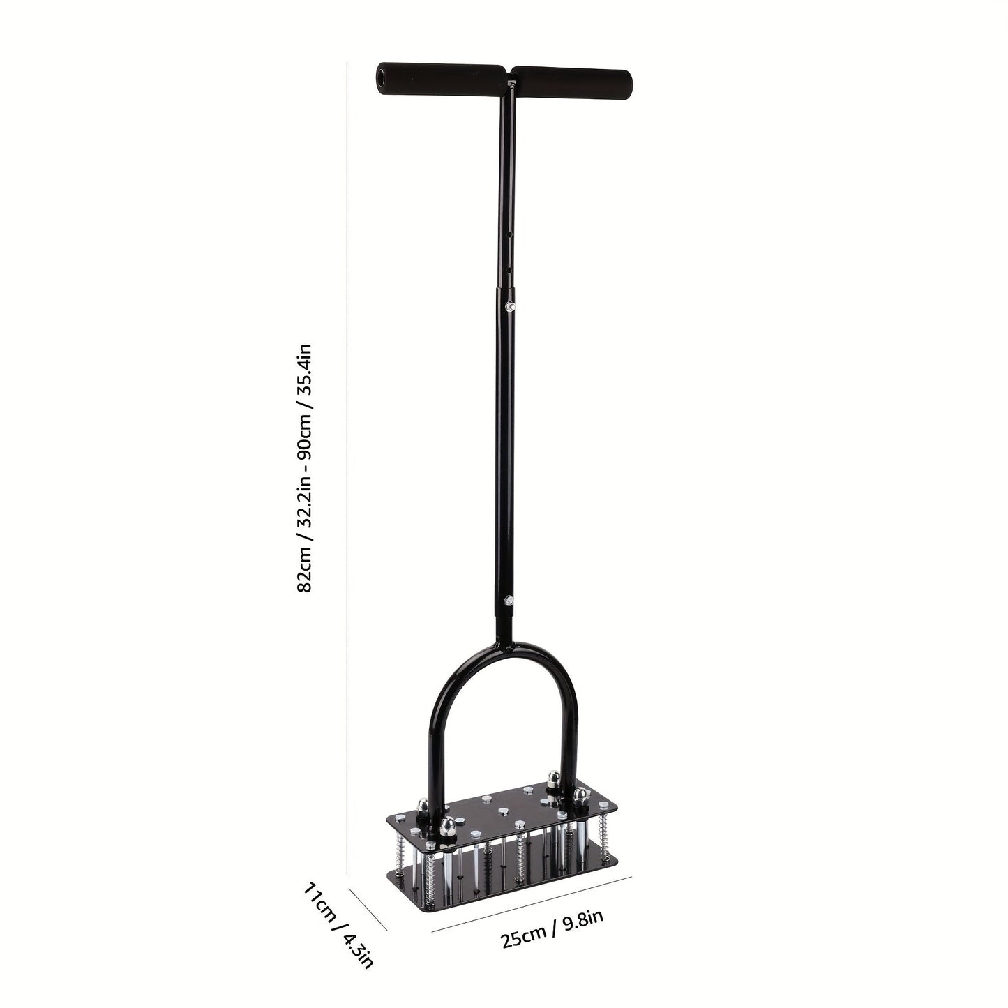 Manual Self-Cleaning Lawn Aerator with Fourteen Visible Iron Spikes in the Exact Black Option
